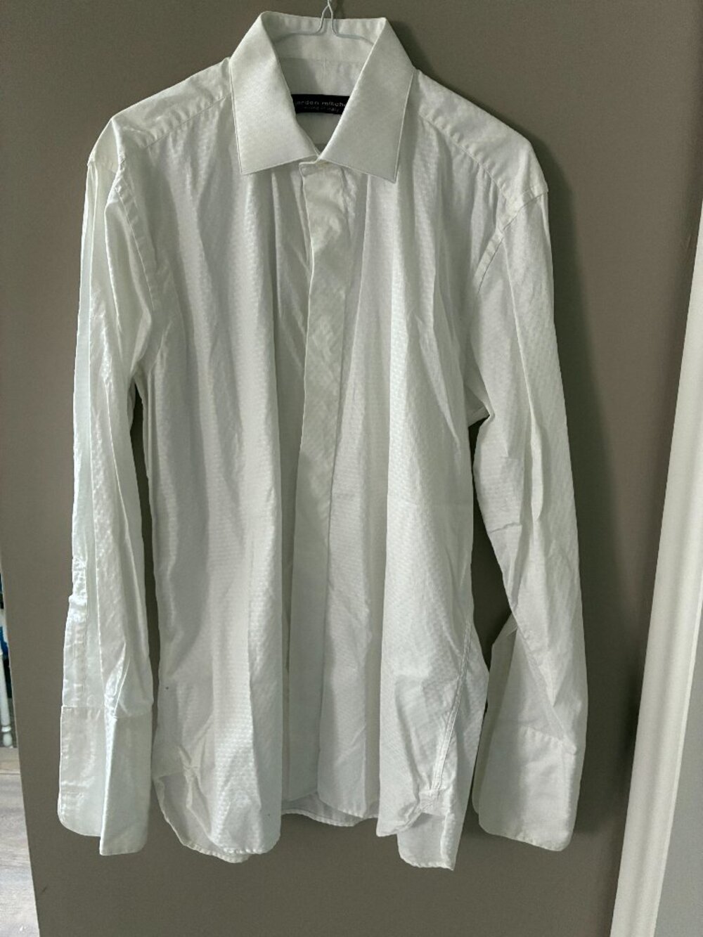 White Shirt - french cuffs. Sz 16R. 100% cotton. Gordon Mitchell Made in Italy.